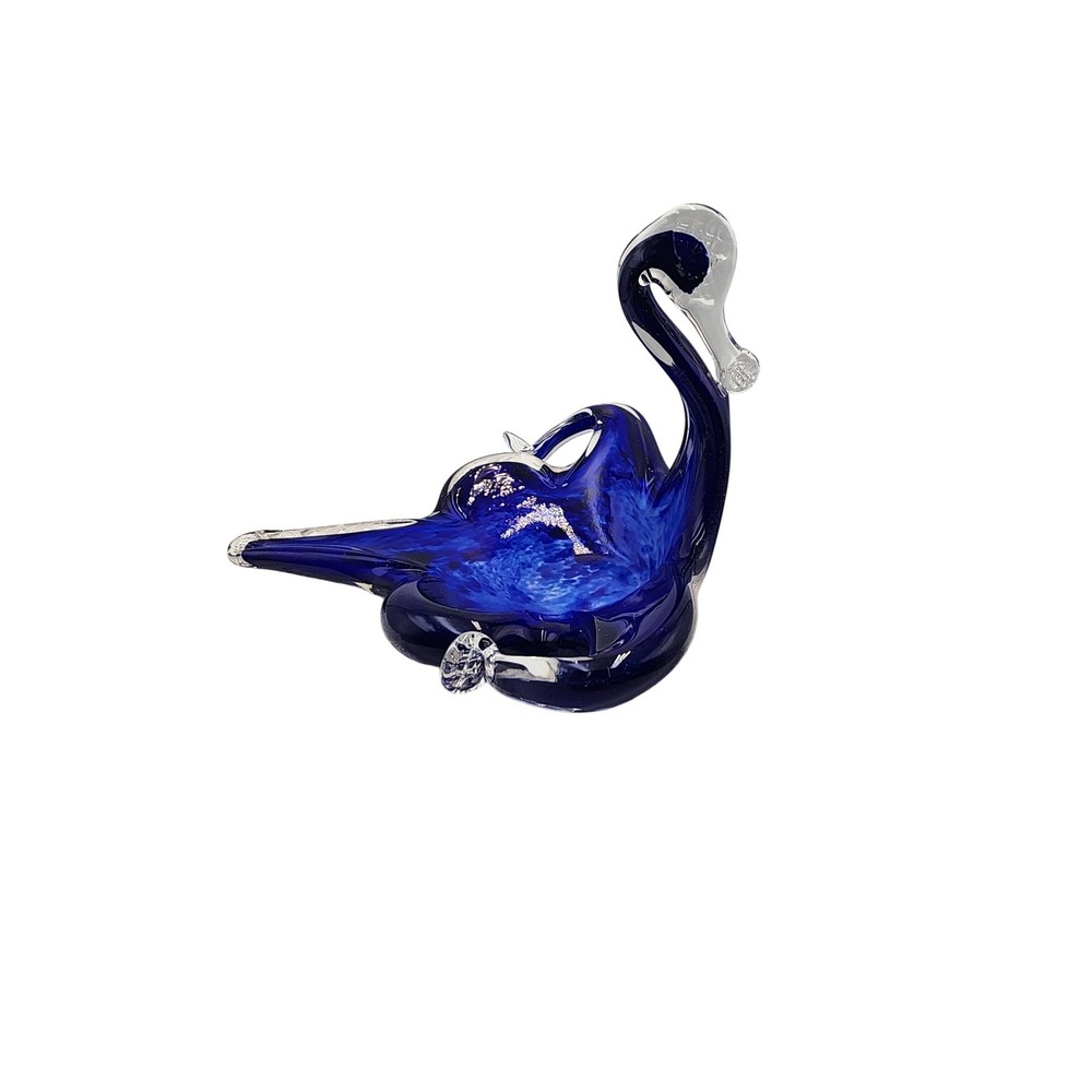 Vintage Cobalt Blue Hand Blown Art Glass Swan Bowl Dish‎ Centerpiece 8 Inch
